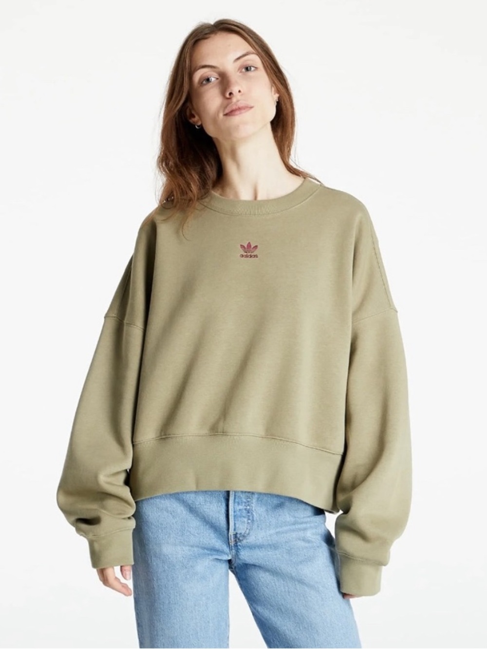 adidas Olive Green Oversized Crewneck Sweatshirt